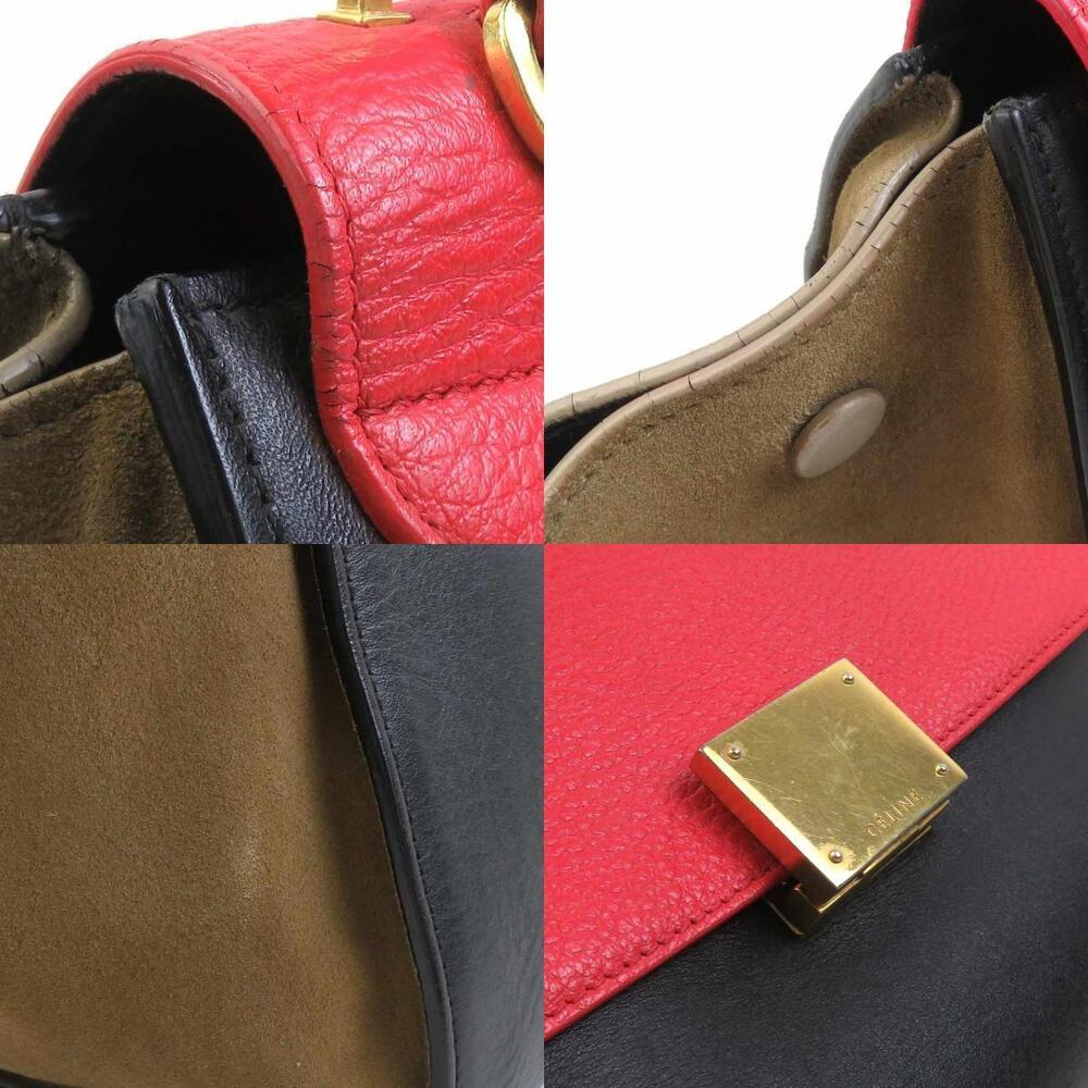 Celine Trapeze Shoulder Bag Leather Suede Red Black Khaki - Picture 4 of 4